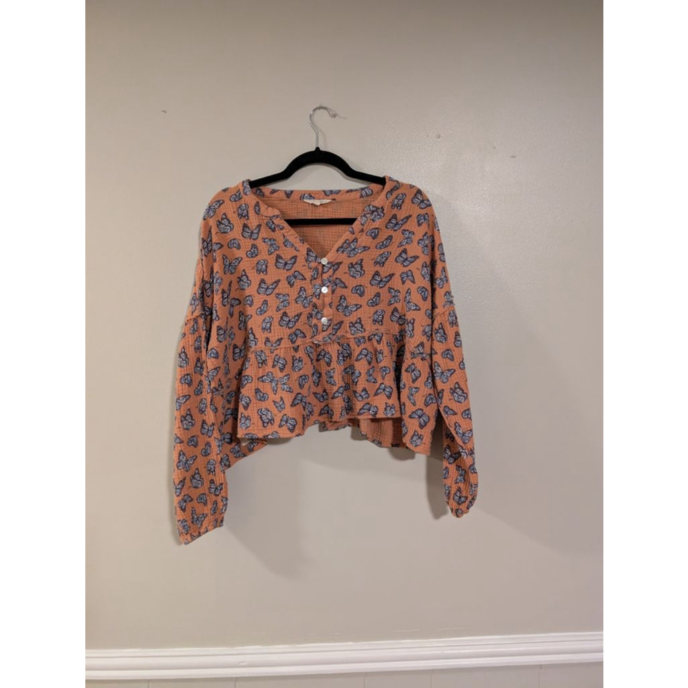 Women's Simply Southern Orange Blue Butterfly Blouse XL